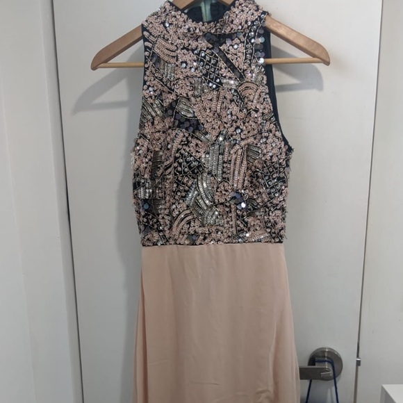 ASOS petite size 6 pink/navy beaded dress - Picture 2 of 6